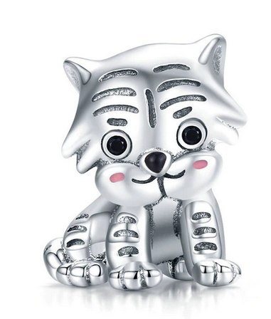 925 Sterling Silver Cute Tiger Charm