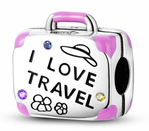 925 Sterling Silver I Love To Travel Suitcase Charm Charm ing Jewellery