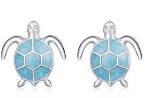 925 Sterling Silver Enamel Cartoon Blue Turtle Earrings