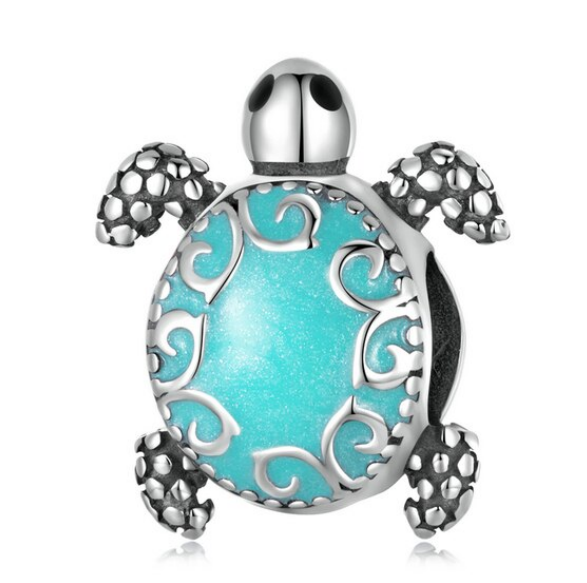 925 Sterling Silver Enamel Blue Turtle Charm
