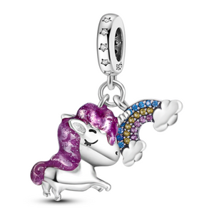 925 Sterling Silver Unicorn Rainbow Dangle Charm Charm ing