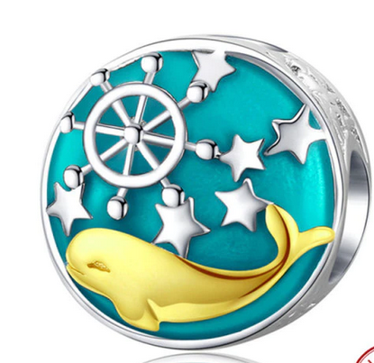 925 Sterling Silver Enamel Whale Charm