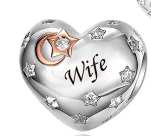 925 Sterling Silver Wife Heart Charm