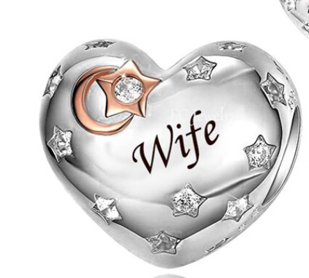 925 Sterling Silver Wife Heart Charm